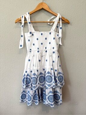 Francesca’s White and Blue Embroidered Tie-Strap Sundress, Size XS